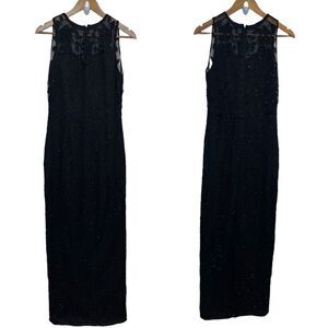 Brillante By JA Vintage Black Silk Sequin Maxi Dress Women’s Size 8